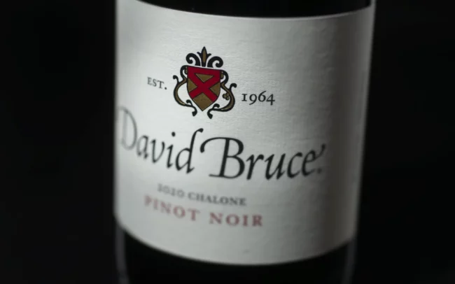 Close up of the David Bruce 2020 Chalone Pinot Noir wine bottle label